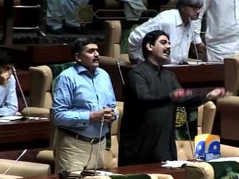Sindh Assembly MQM protests over water issue in Hyderabad.