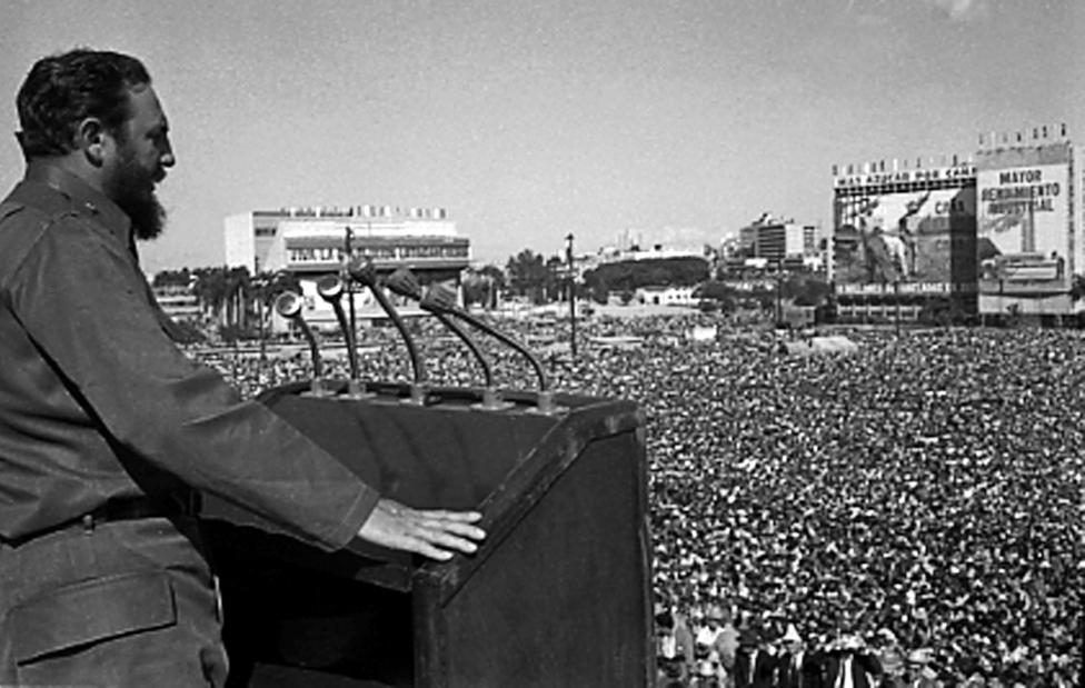 Fidel Castro addresses the crowd during an event at Revolution Square in Havana in this undated file photo. 