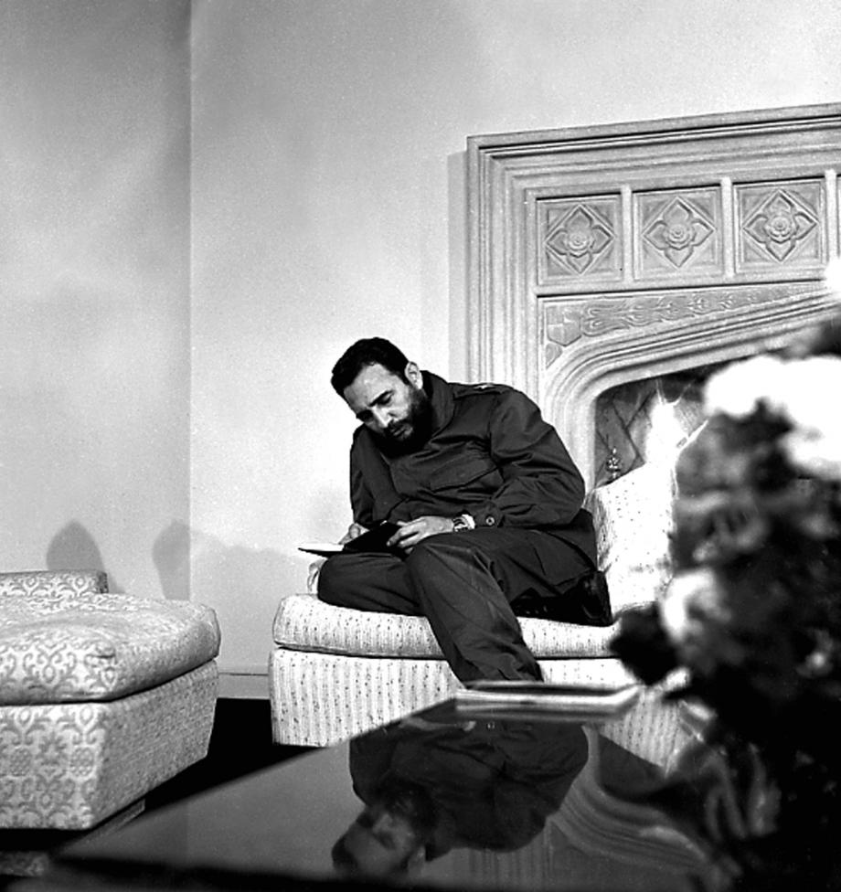 Fidel Castro prepares for an interview with Channel 7 from Chile at the Chilean embassy in Havana in 1971. 