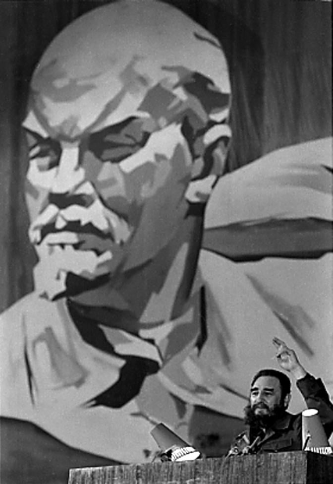 Fidel Castro addresses the audience at a theater in Odessa in February 1981.