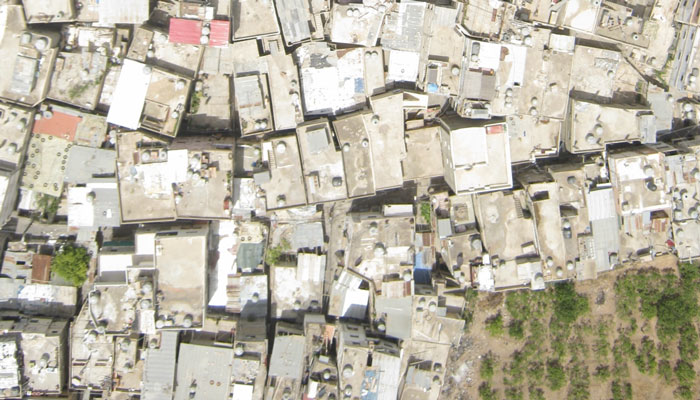 An aerial view over Burj al-Shamali camp taken with the balloon mapping technique [Courtesy of Greening Bourj al-Shamali] 