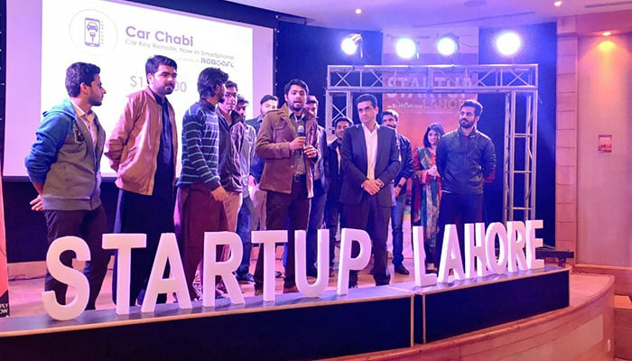 Car Chabi team and investors at Startup Lahore