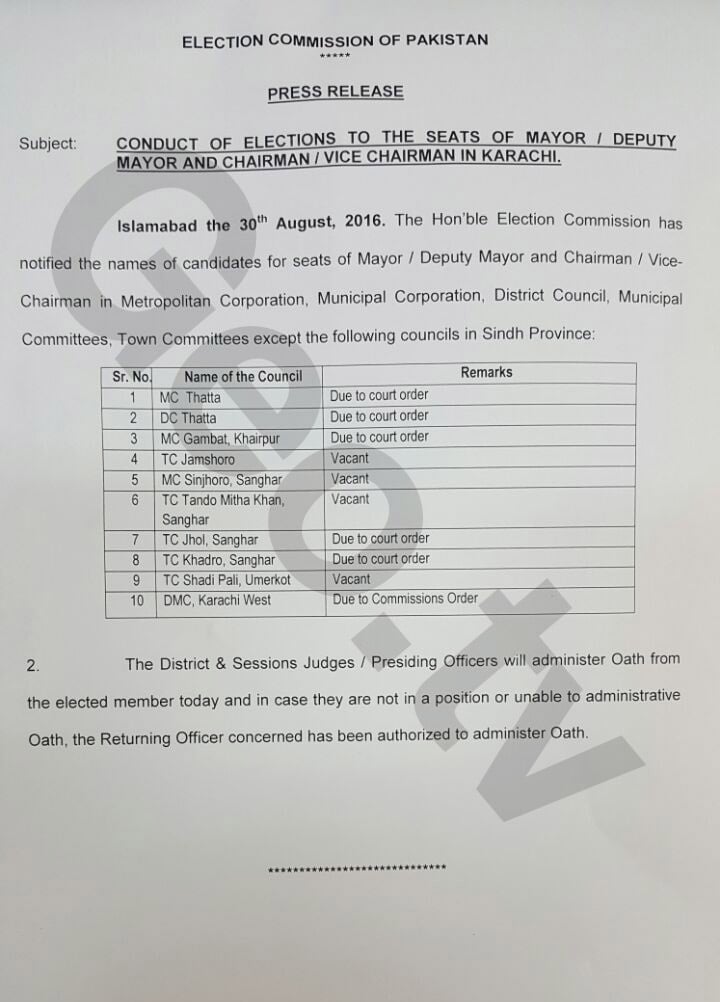 ECP issues victory notification for LG polls, winning candidatesto take oath today