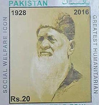 Pakistan Post Office Department issued commemorative Edhi stamp
