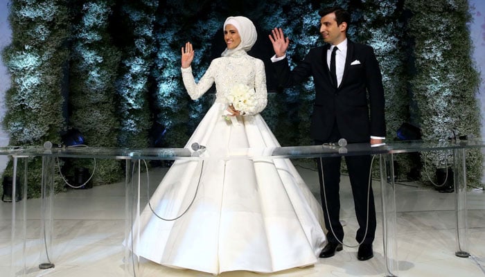 Sumeyye Erdogan and her husband Selcuk Bayraktar at their wedding ceremony