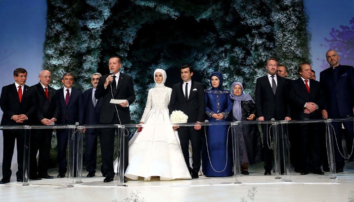 Turkish President Tayyip Erdogan speaks during his daughter