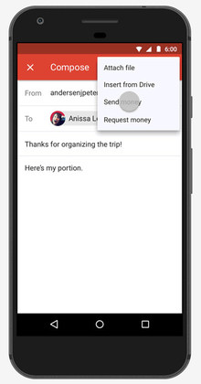 Gmail users can now exchange money through a single click