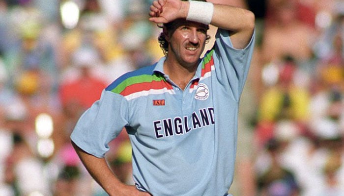 Ian Botham wipes sweat off his brow during final/Getty Images