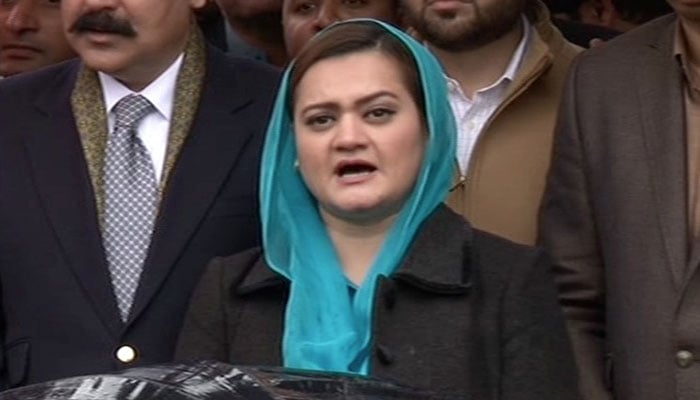 Maryam Aurangzeb speaks outside the Supreme Court