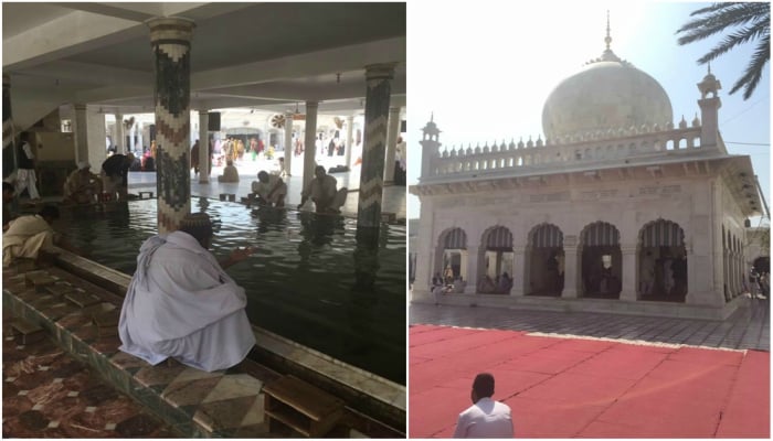 People getting ready for prayers at a mosque in Islamabad