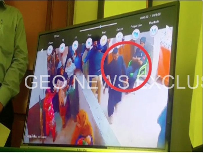 CTD officials playing CCTV footage showing suspects at the shrine