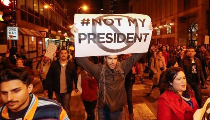 A protest against Donald Trump in Chicago- REUTERS