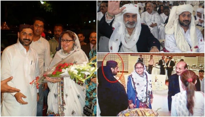 Uzair Baloch picture with PPP leaders, including Faryal Talpur, Qaim Ali Shah, and Zulfiqar Mirza