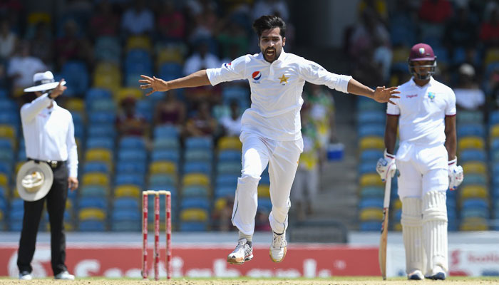 Mohammad Amir worked over Kraigg Brathwaite, West Indies v Pakistan, 2nd Test, Bridgetown,1st day/AFP