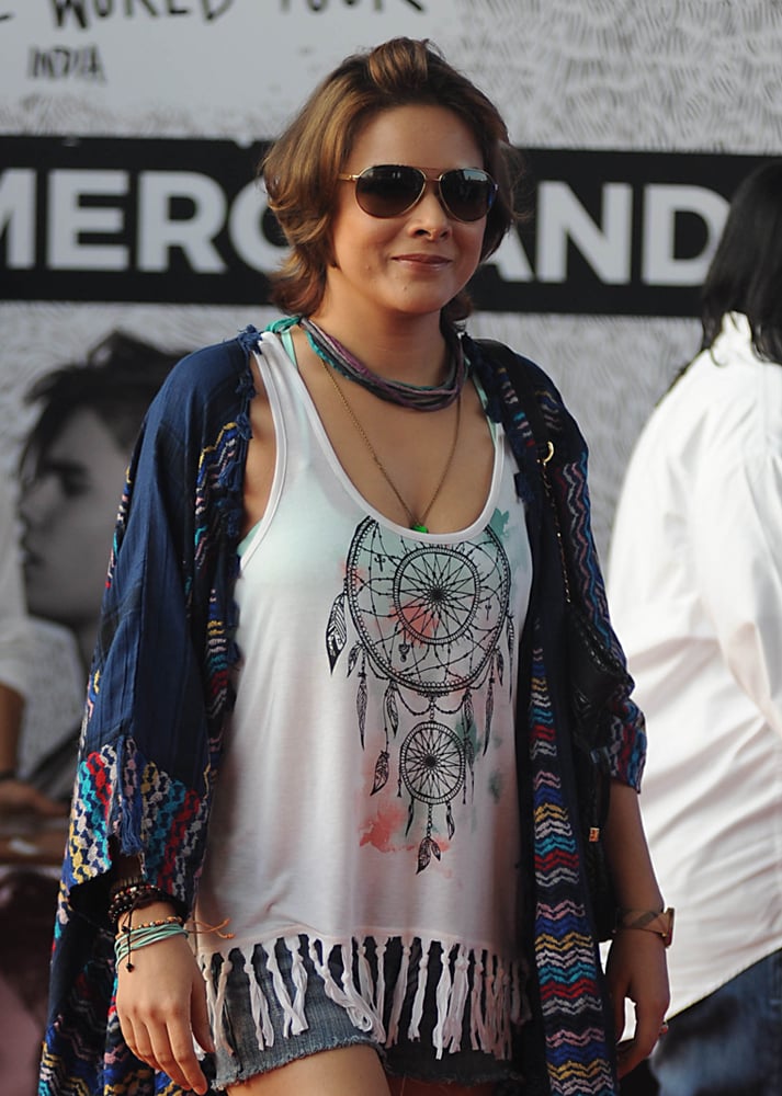 Indian Bollywood actress Udita Goswami arrives to attend a concert performance by Canada´s Justin Bieber at The D.Y. Patil Stadium in Navi Mumbai on May 10, 2017. / AFP / Sujit JAISWAL