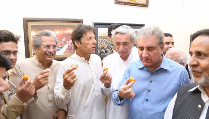 PTI leadership celebrating Panama Leaks case verdict