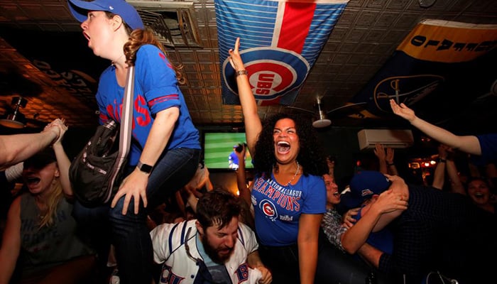 Fans of Chicago Cubs gathered to watch the game at Kelly
