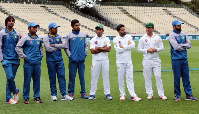 Pakistan players look on after losing the second Test at Hamilton / AFP