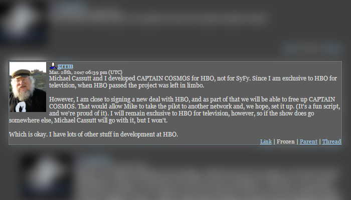 Screenshot of the comments section from George R. R. Martin
