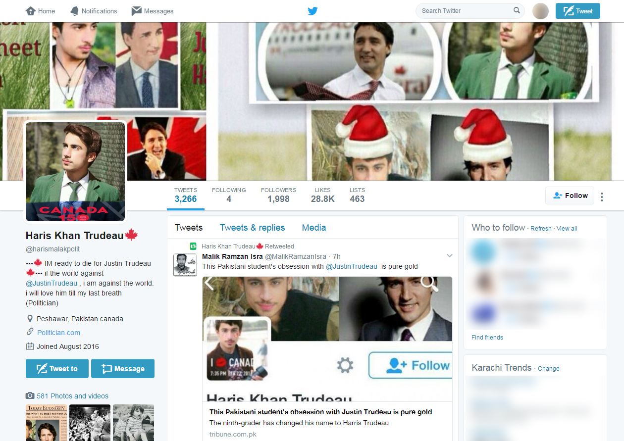 A screenshot of Haris Khan Trudeau