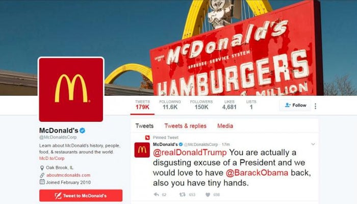 A message to Donald Trump appears on the McDonald