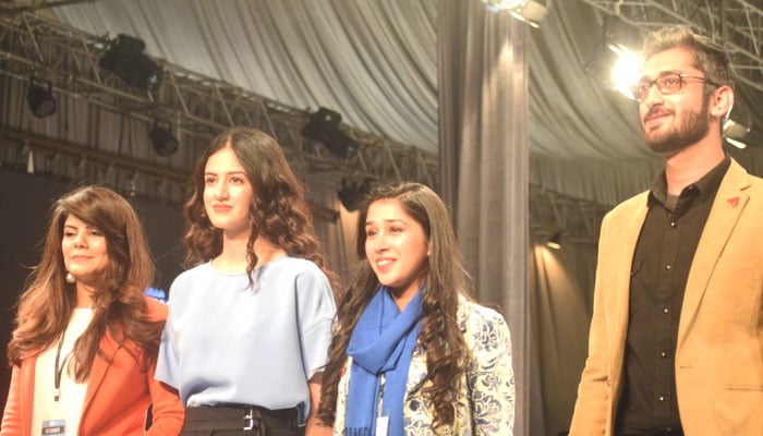 The four new designers featured in Rising Talent category at Fashion Pakistan Week Spring/Summer 2017 in Karachi. February 22, 2017. GEO NEWS/Haseem uz Zaman