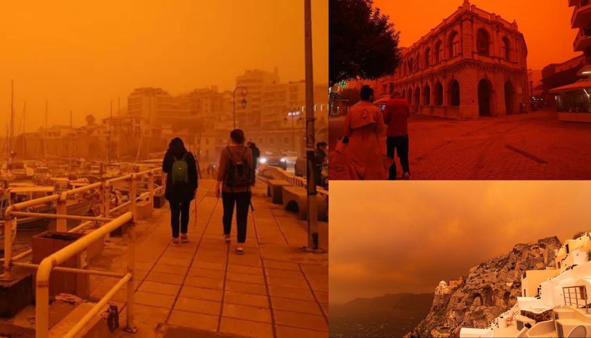 Crete's blue skies turn blood red as Saharan dust storm hits