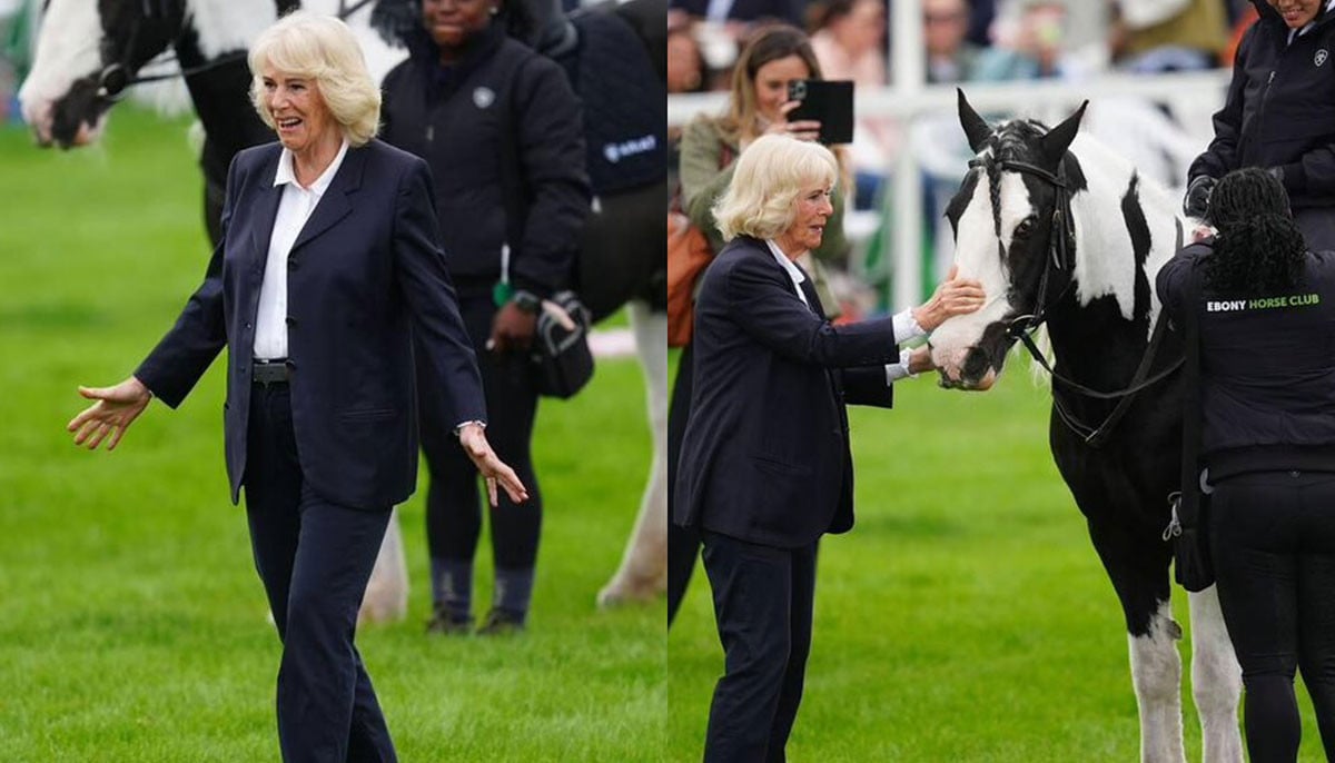 Queen Camilla mingles with riders and ex-husband in trousers