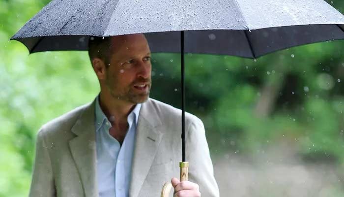Prince William misses Princess Kate as he braves rain in solo outing