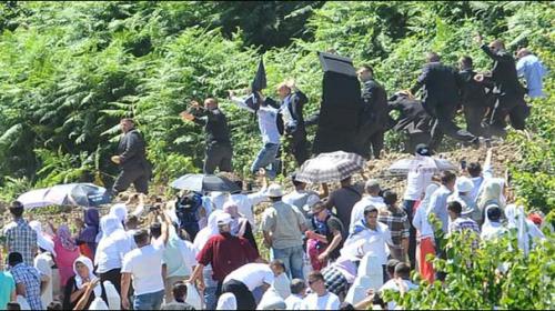 Serbian PM flees Srebrenica as stones, insults fly