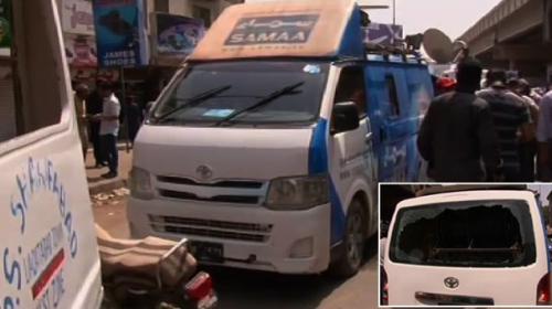 Gunmen fire on Samaa TV DSNG van in Karachi 