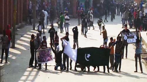 Pakistani flags waved again during anti-India demonstrations in IoK