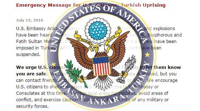 Emergency Alert: US Embassy in Turkey calls for Americans to take shelter