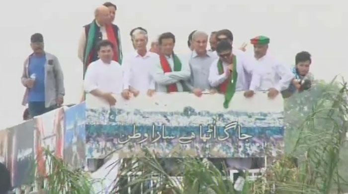 Imran Khan mounts container once again, kicks off accountability campaign from Peshawar