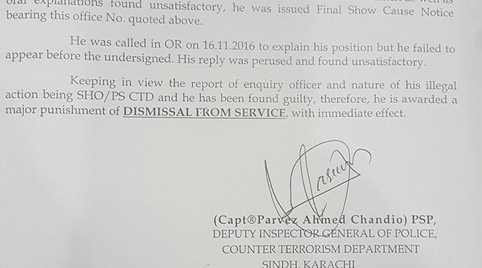 CTD officers dismissed for illegal detention of civilian