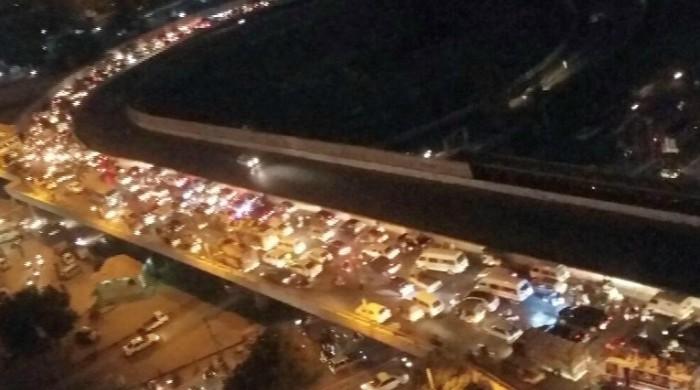 Massive traffic jam on Karachi's Shahrae Faisal, connecting roads