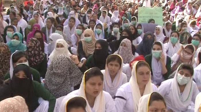 Nurses continue the Sindh wide protest today Nurses continue the Sindh wide protest today
