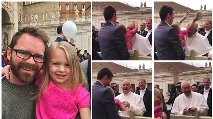 Gotcha! Girl swipes off Pope’s hat on first meeting