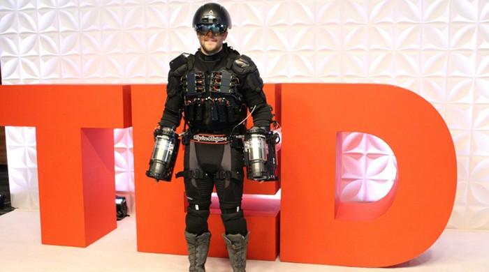 British inventor takes flight in 'Iron Man' suit