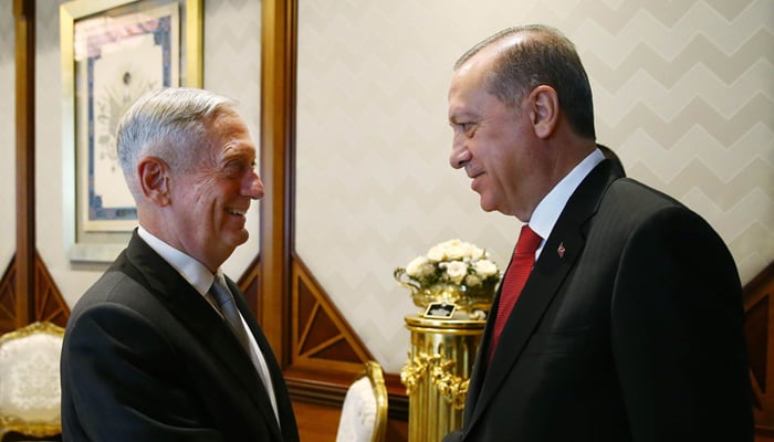 Erdogan tells visiting US defence chief 'uneasy' over arming Kurds