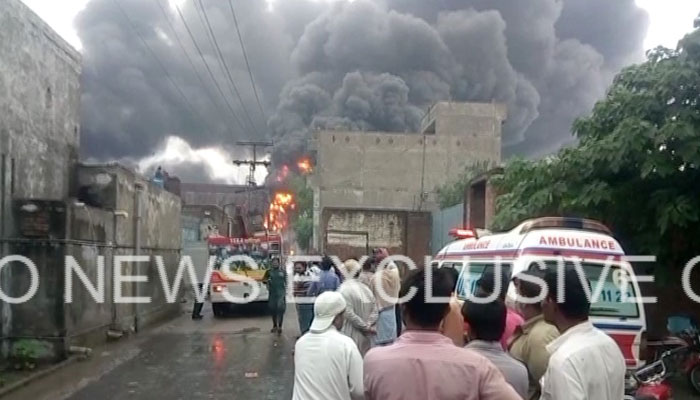 Firefighters manage to nearly douse factory blaze in Gujranwala