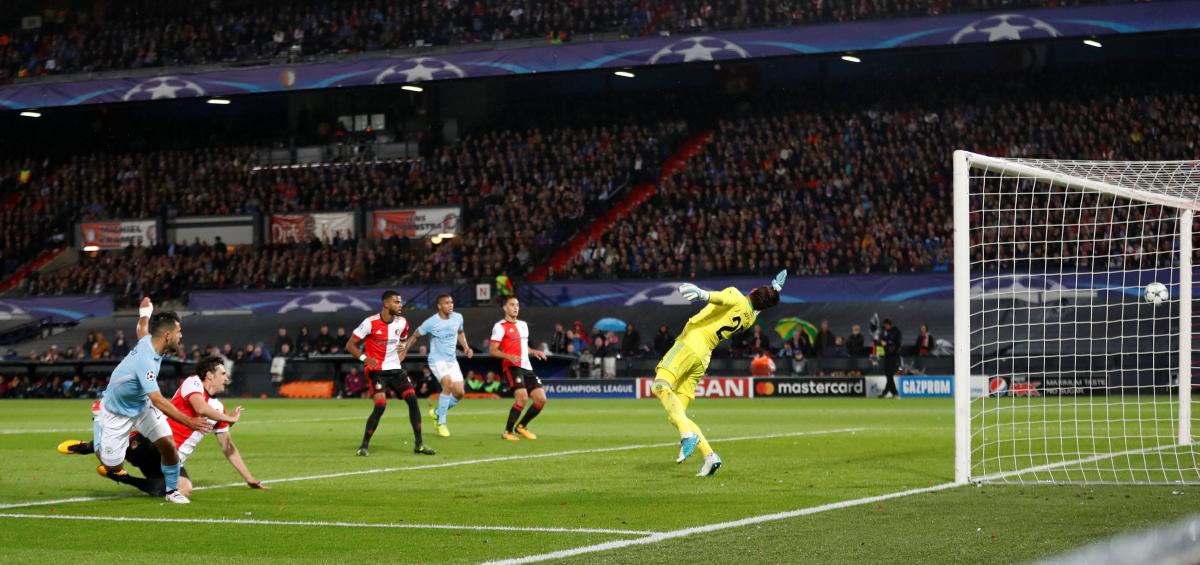 Aguero reaches goals milestone as City thrash Feyenoord