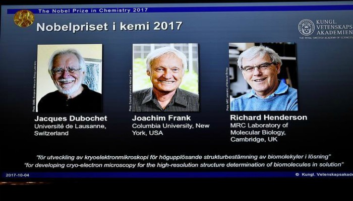 Dubochet, Frank, Henderson win 2017 Nobel Chemistry Prize