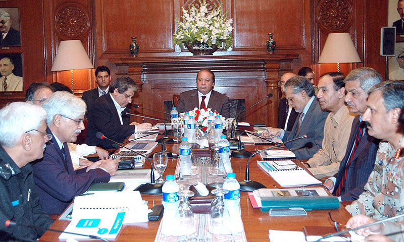 PM Nawaz Sharif chairs a meeting on law and order in Karachi Sept 2013 