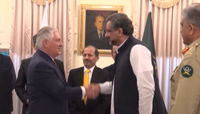 Tillerson meets Abbasi, underscores Pakistan’s regional importance
