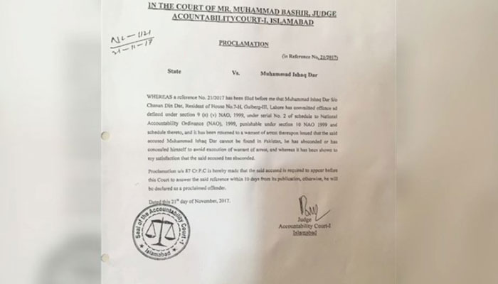Proceedings to seize Ishaq Dar's surety bond adjourned till Dec 4 after guarantor seeks more time 