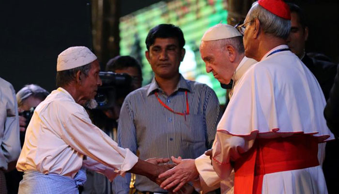 Pope refers to refugees from Myanmar as ‘Rohingya’ after meeting them