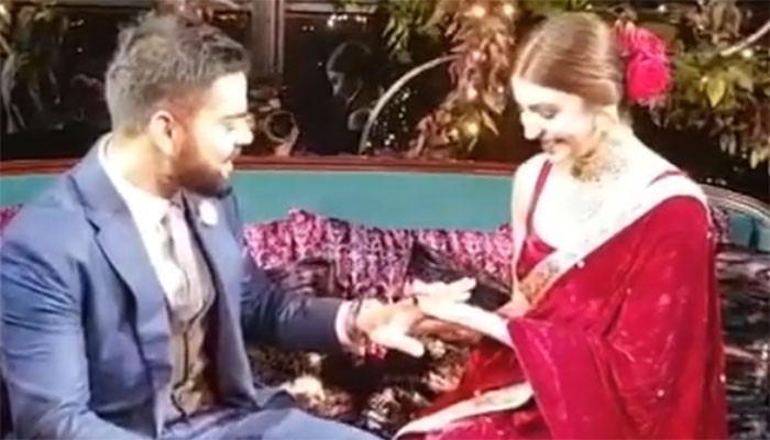 anushka ring ceremony saree