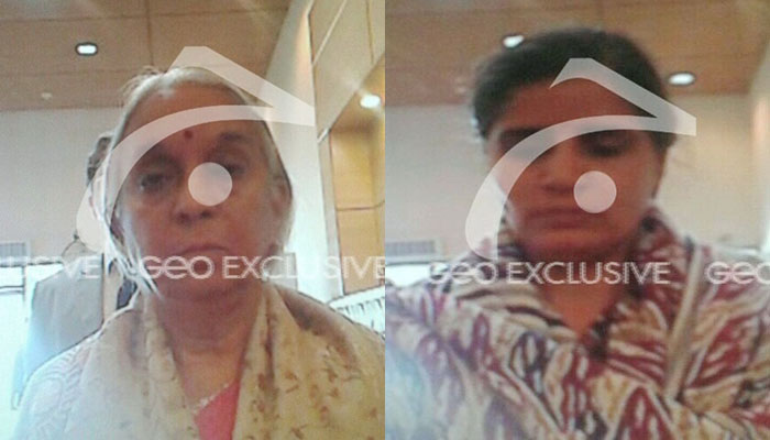 Jadhav's mother (left), wife (right)