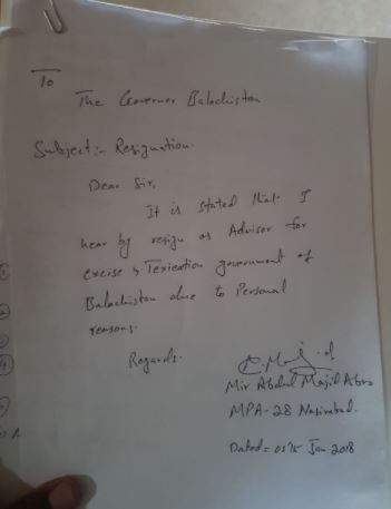 Abro's resignation letter. Photo: Geo News